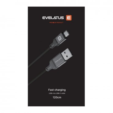 Evelatus USB A to C Cabo Aluminio 1.2M Preto