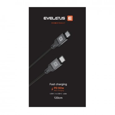 Evelatus USB C to C Cabo 1.2M 60W / 20V3A Aluminio Preto