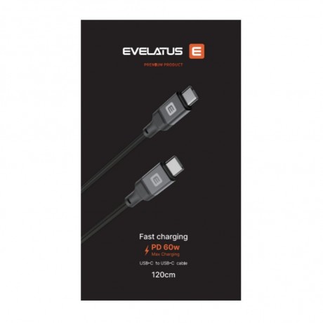 Evelatus USB C to C Cabo 1.2M 60W / 20V3A Aluminio Preto